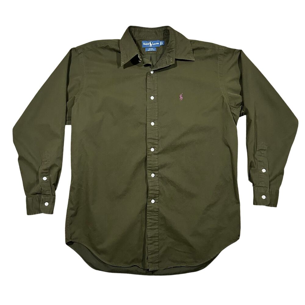 Vintage Polo Ralph Lauren Shirt Men’s Medium Olive Green Button Up Pony Classic